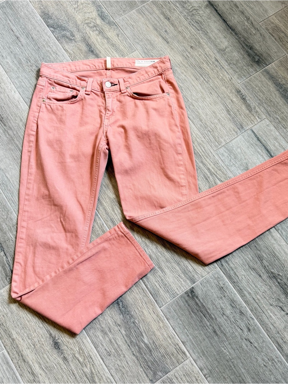 Rag & Bone High Rise Skinny Jeans Women Size 26 Coral Salmon Hand Made In USA